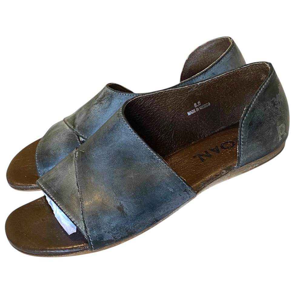 Brown Distressed Gray Blue ROAN Open-Toe Flat Artsy Sandals Sz 8.5